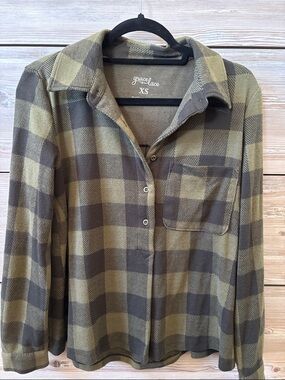 Grace & Lace Olive and Gray Buffalo Plaid Shirt Jacket